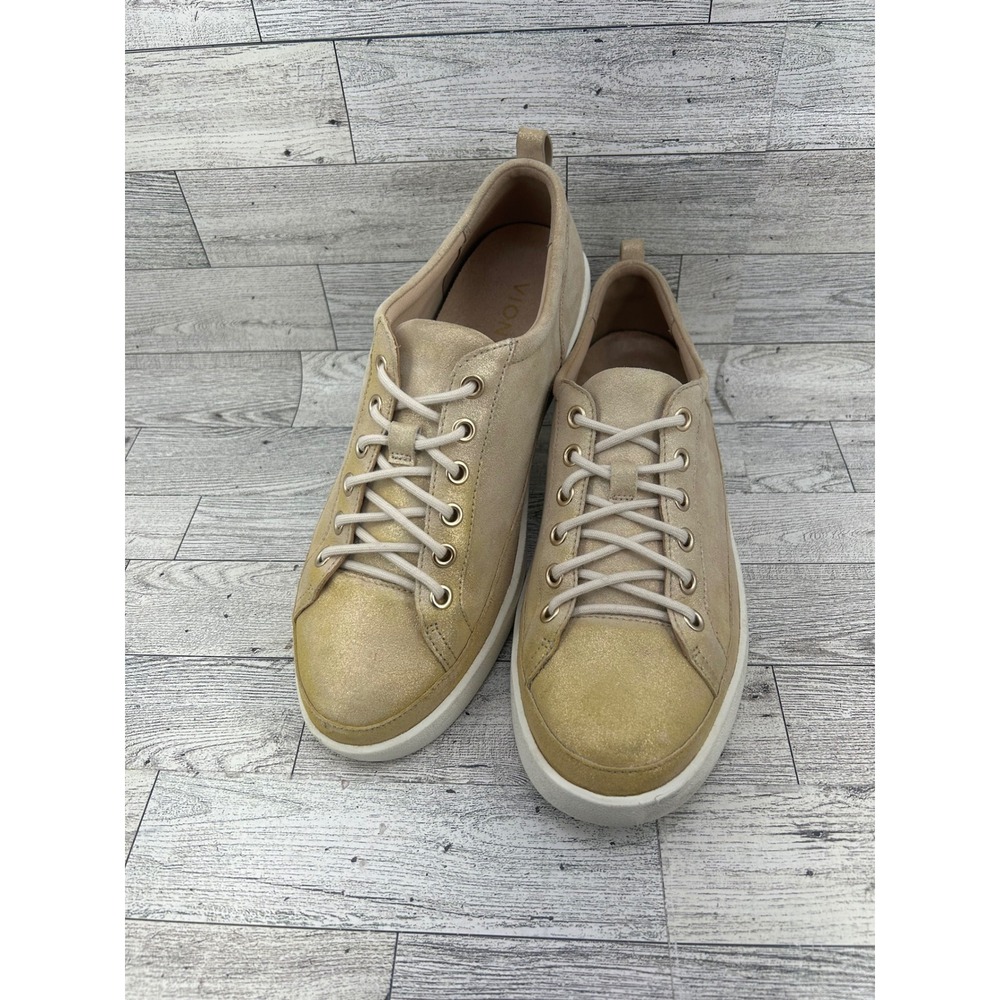 Vionic Winny Metallic Gold Yellow Suede Lace‎ Up Women Sz 9 Orthotic Shoes